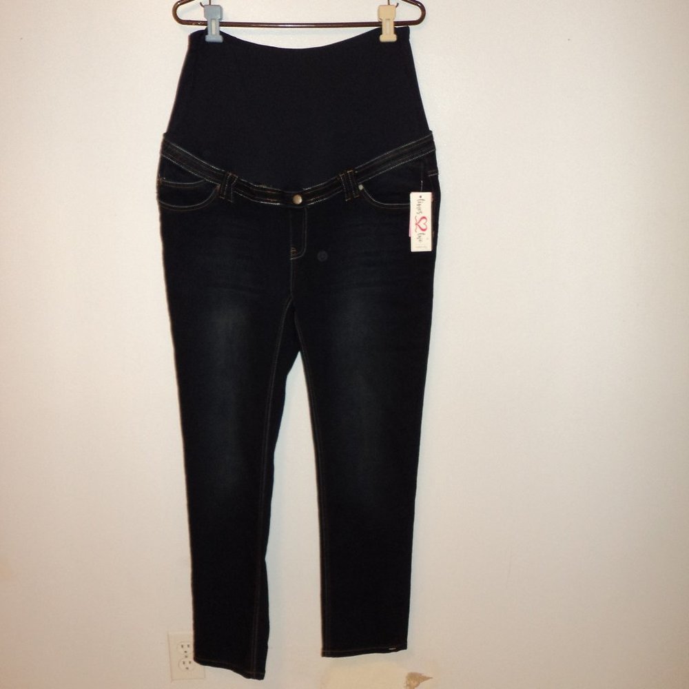 New Women's Size XL Times Love Two Maternity Denim Blue Jeans Pants Band Tags